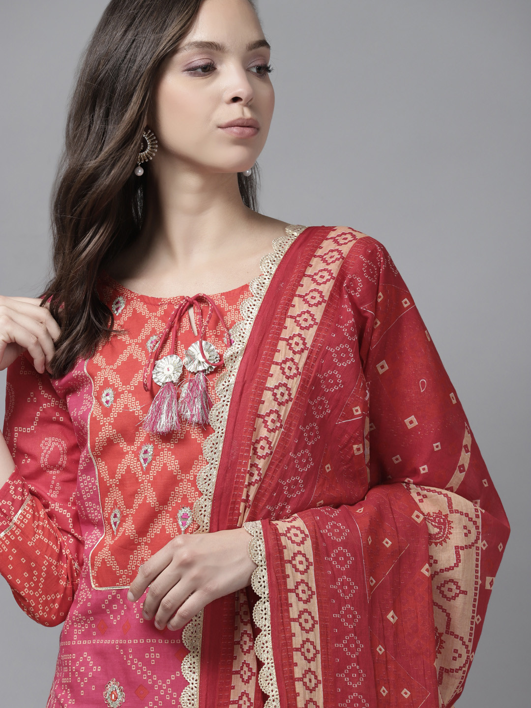 Indo Era Women Pink Bandhani Printed Regular Kurta with Palazzos & With Dupatta
Indo Era Women Pink Bandhani Printed Regular Kurta with Palazzos & With Dupatta