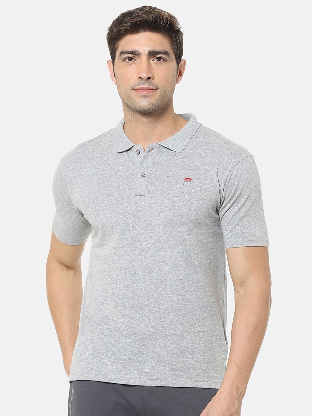 FILA Men Grey Polo Collar T-shirt
