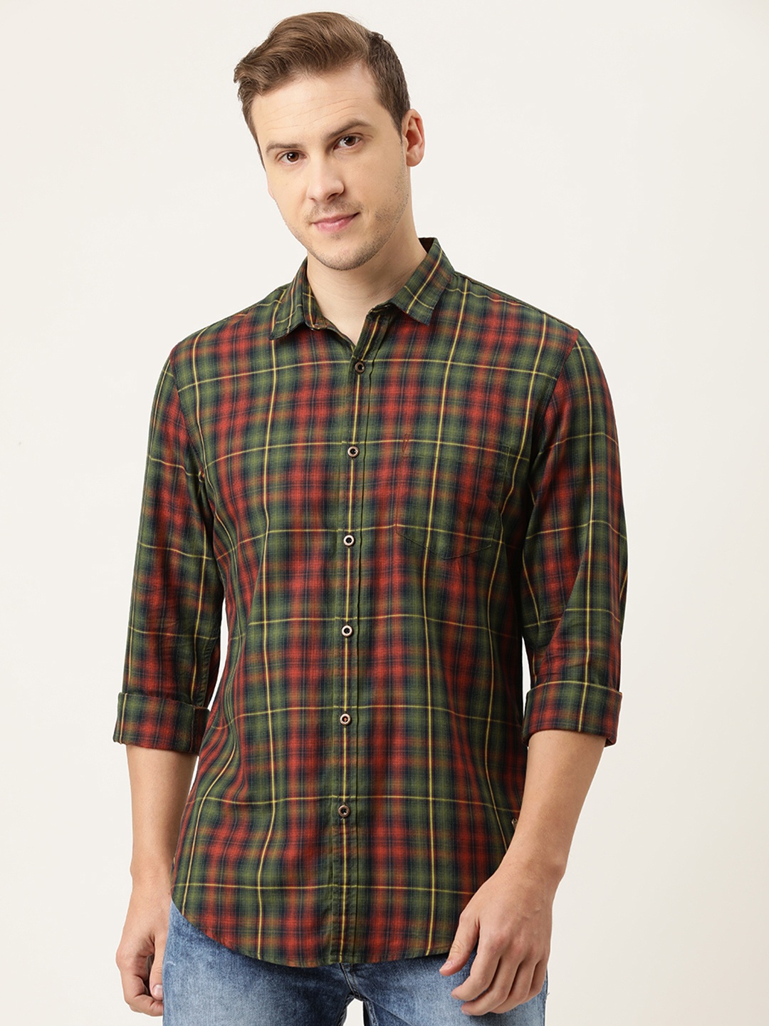 Peter England Casuals Men Red & Olive Green Slim Fit Tartan Checked Cotton Casual Shirt
Peter England Casuals Men Red & Olive Green Slim Fit Tartan Checked Cotton Casual Shirt