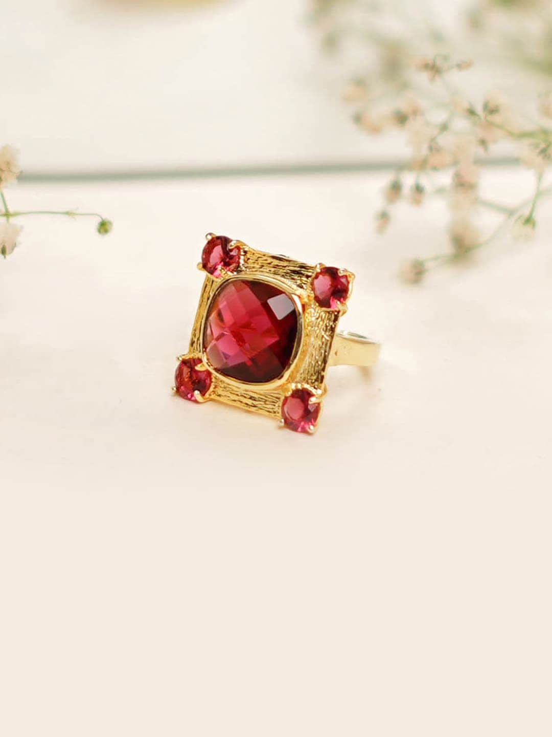 March by FableStreet Gold-Plated & Red Quartz Ruby-Studded Handcrafted Adjustable Finger Ring
March by FableStreet Gold-Plated & Red Quartz Ruby-Studded Handcrafted Adjustable Finger Ring