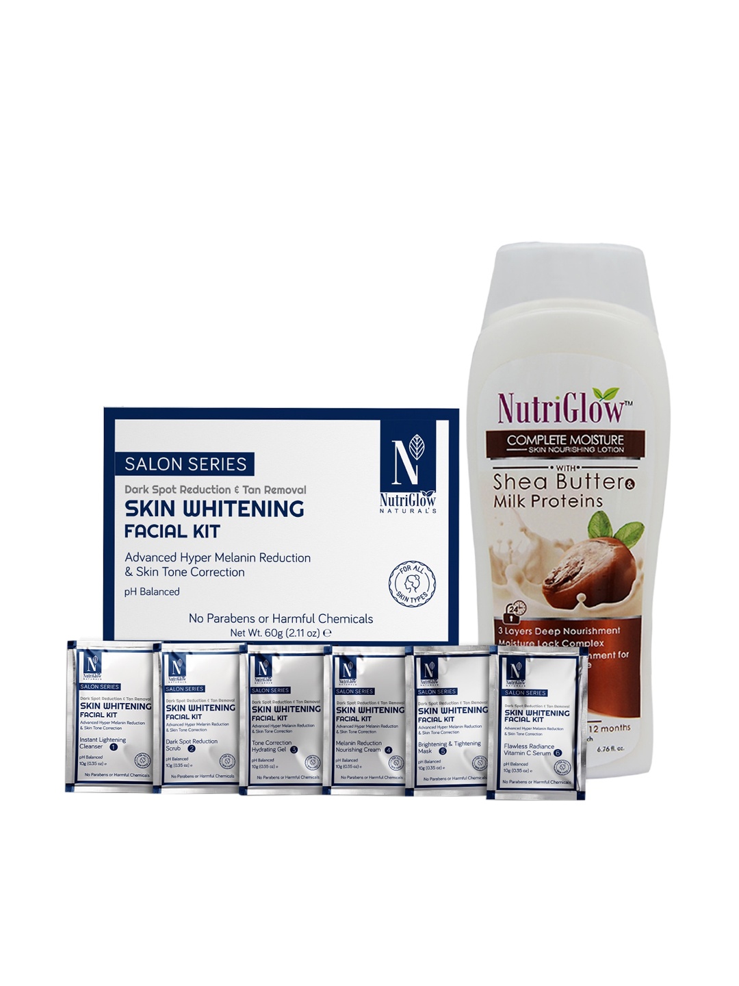 NutriGlow Naturals Skin Whitening Facial Kit 60 g Shea Butter Milk Proteins 200 ml, White
NutriGlow Naturals Skin Whitening Facial Kit 60 g Shea Butter Milk Proteins 200 ml, White