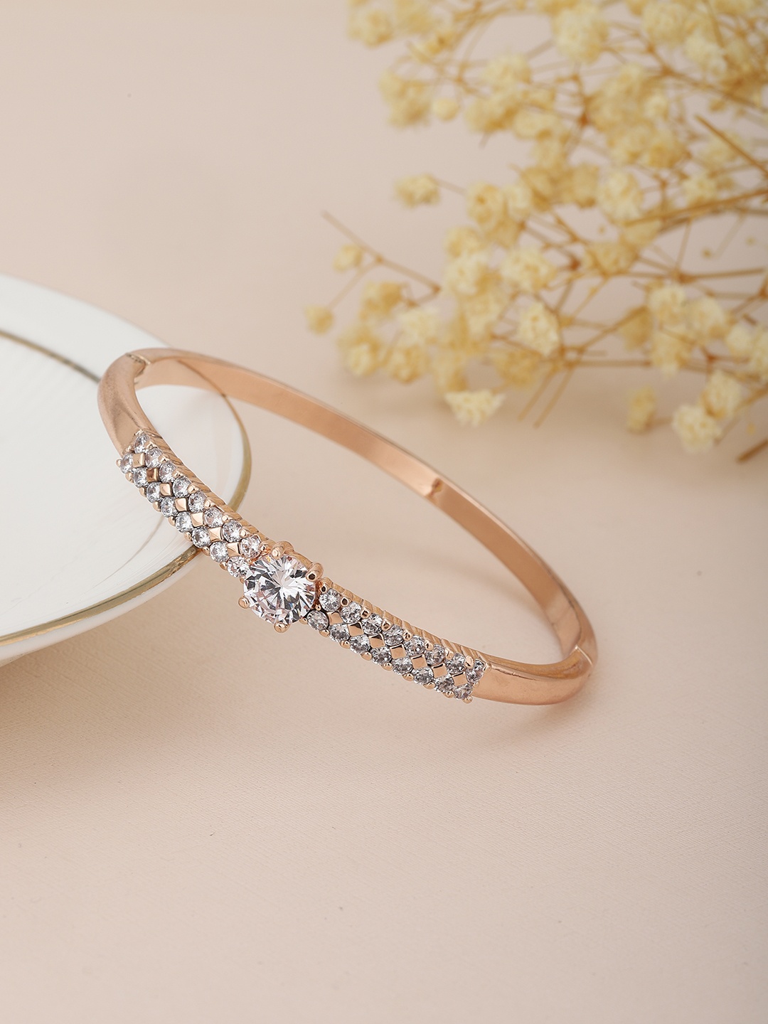 Carlton London Women Rose Gold-Plated Cubic Zirconia-Studded Bangle-Style Bracelet
Carlton London Women Rose Gold-Plated Cubic Zirconia-Studded Bangle-Style Bracelet