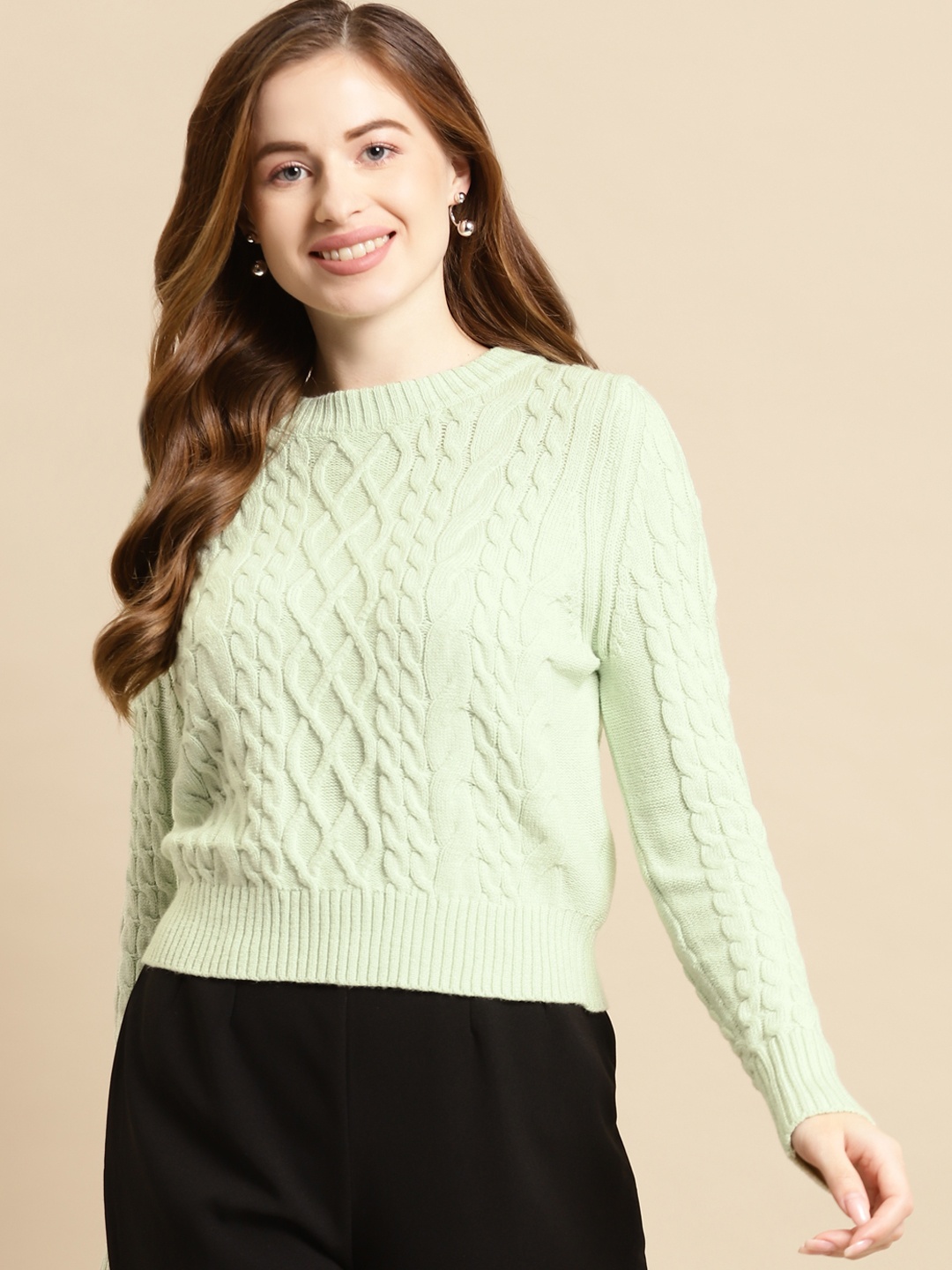 COVER STORY Women Green Crop Sweater Vest