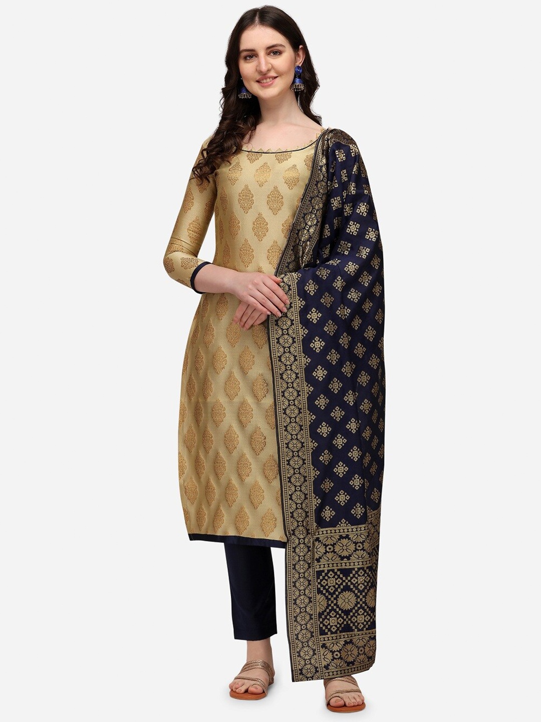 RAJGRANTH Cream-Coloured & Navy Blue Woven Designed Jacquard Unstitched Dress Material
RAJGRANTH Cream-Coloured & Navy Blue Woven Designed Jacquard Unstitched Dress Material