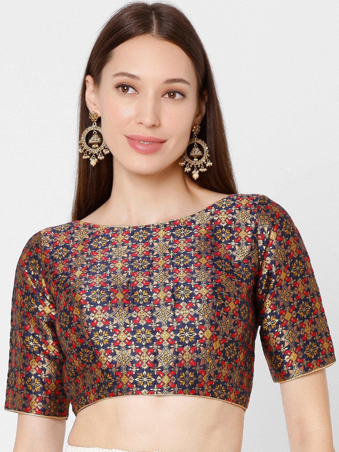 SALWAR STUDIO Navy Blue & Red Woven Design Readymade Brocade Saree Blouse
SALWAR STUDIO Navy Blue & Red Woven Design Readymade Brocade Saree Blouse