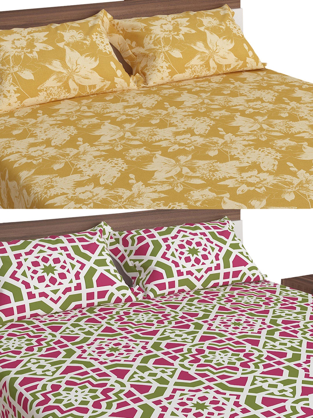 Home Centre Yellow & Green Floral Pack Of 2 Cotton Queen Bedsheet with 4 Pillow Covers
Home Centre Yellow & Green Floral Pack Of 2 Cotton Queen Bedsheet with 4 Pillow Covers
