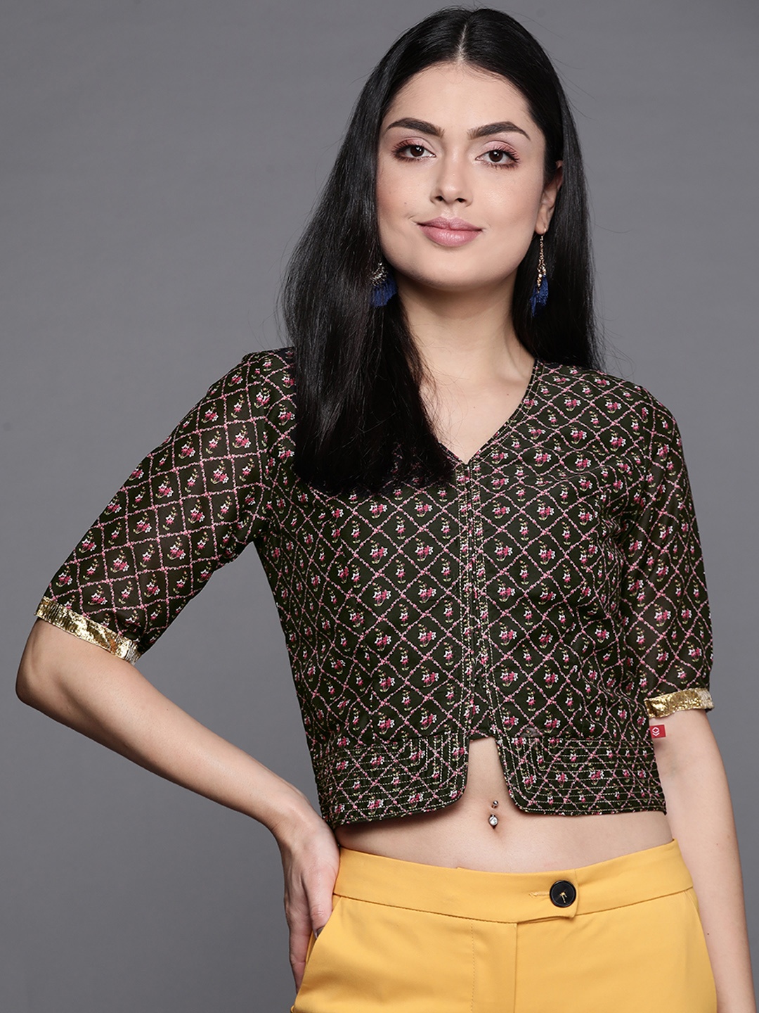 Biba Black Ethnic Motif Regular Crop Top