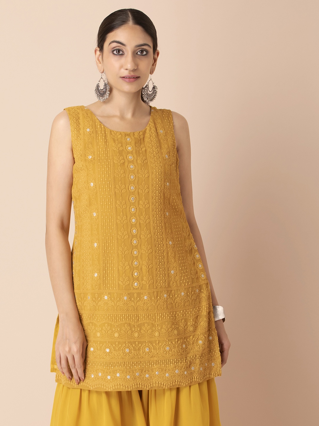 INDYA Shraddha Kapoor Women Mustard Yellow Ethnic Motifs Embroidered Chikankari Georgette Kurta
INDYA Shraddha Kapoor Women Mustard Yellow Ethnic Motifs Embroidered Chikankari Georgette Kurta
