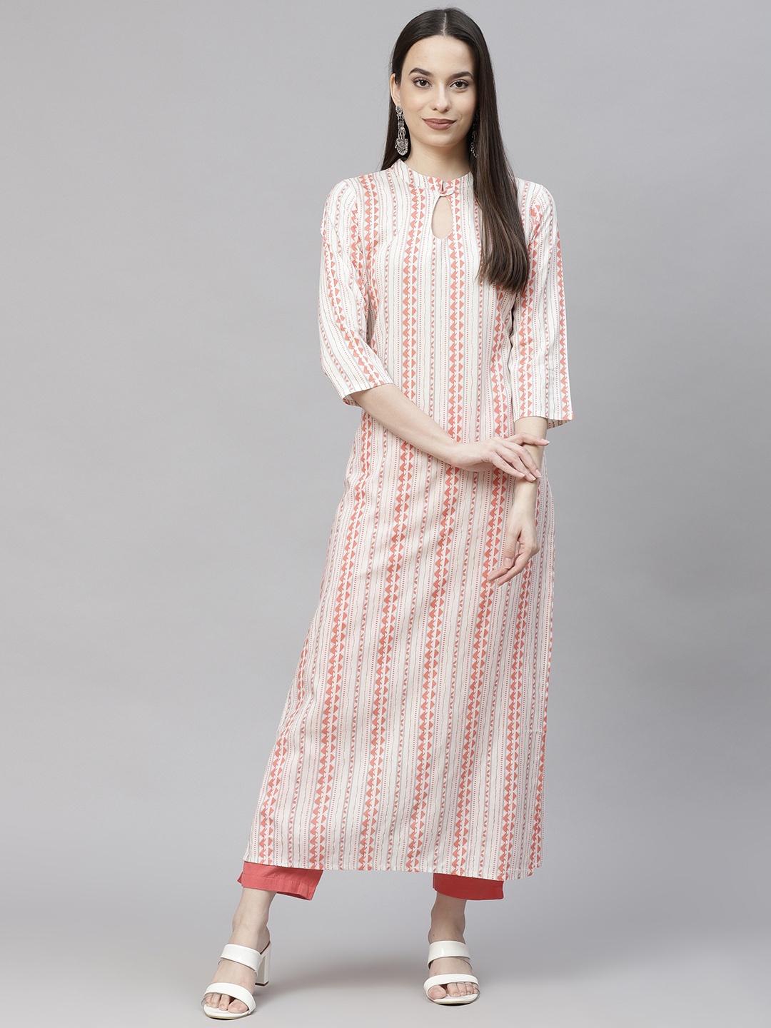 Aasiya Women Orange Printed Rayon Straight Kurta