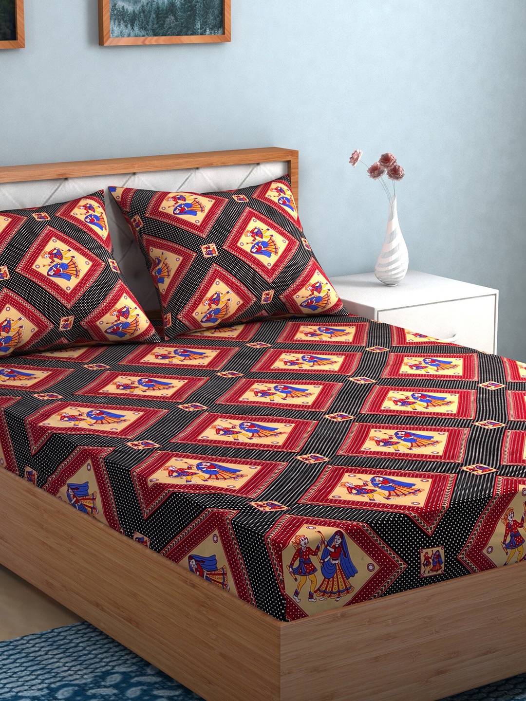 TAG 7 Pack of 2 Printed Cotton 144 TC King Bedsheet with 2 Pillow Covers, Black
TAG 7 Pack of 2 Printed Cotton 144 TC King Bedsheet with 2 Pillow Covers, Black