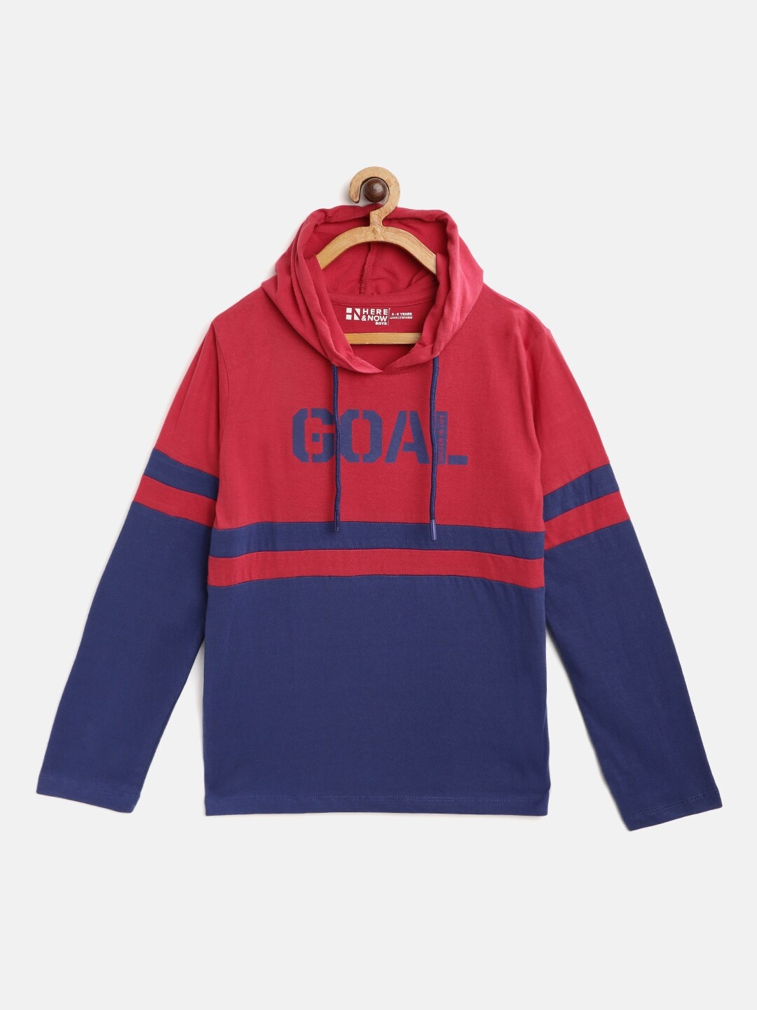 HERE&NOW Boys Navy Blue & Red Pure Cotton Striped T-shirt