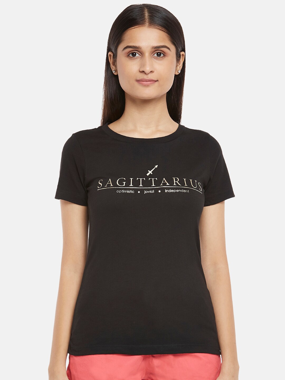 Honey by Pantaloons Women Black Typography Round Neck T-shirt