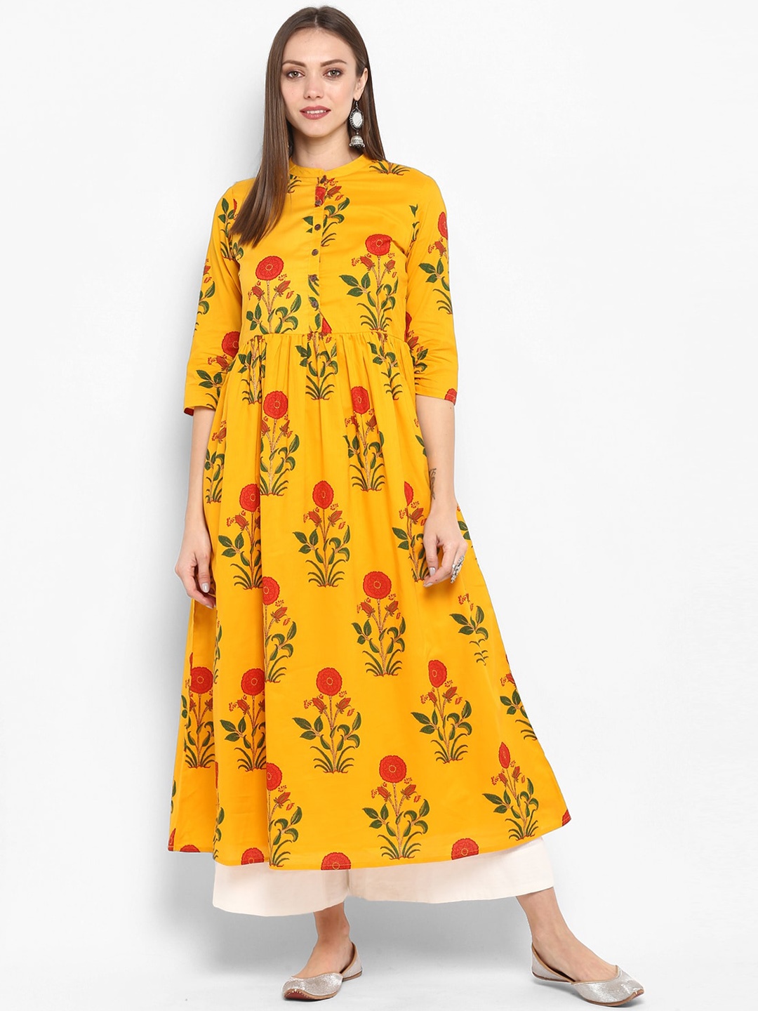 antaran Women Mustard Yellow Floral Printed Extended Sleeves Mirror Work Anarkali Kurta
antaran Women Mustard Yellow Floral Printed Extended Sleeves Mirror Work Anarkali Kurta