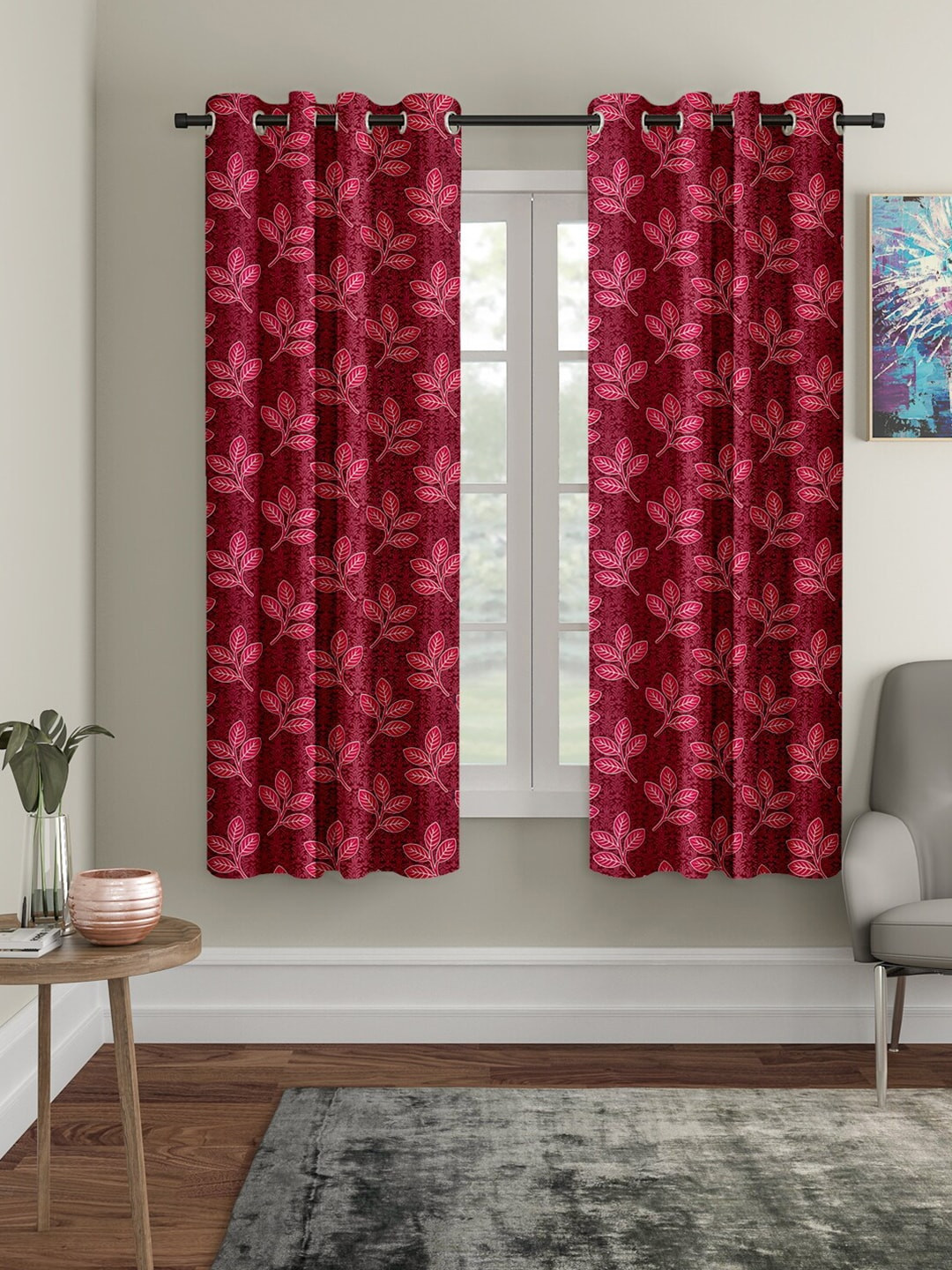 Cortina Maroon & Pink Set of 2 Floral Printed Window Curtain 
Cortina Maroon & Pink Set of 2 Floral Printed Window Curtain