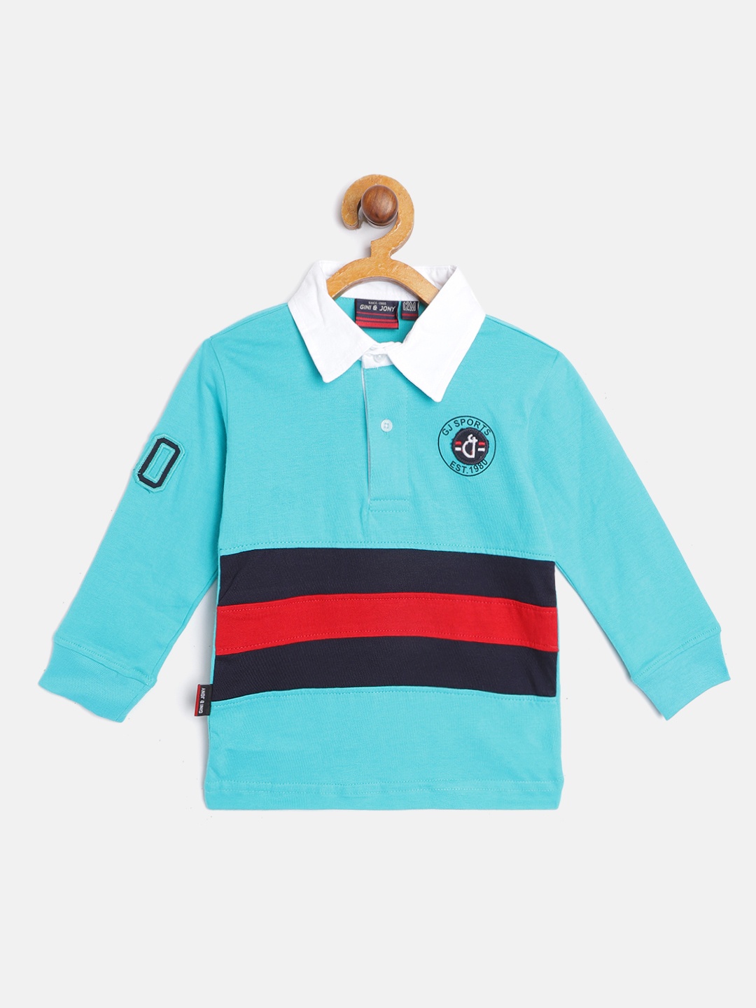 Gini and Jony Boys Turquoise Blue & Red Pure Cotton Striped Polo Collar Applique T-shirt
Gini and Jony Boys Turquoise Blue & Red Pure Cotton Striped Polo Collar Applique T-shirt