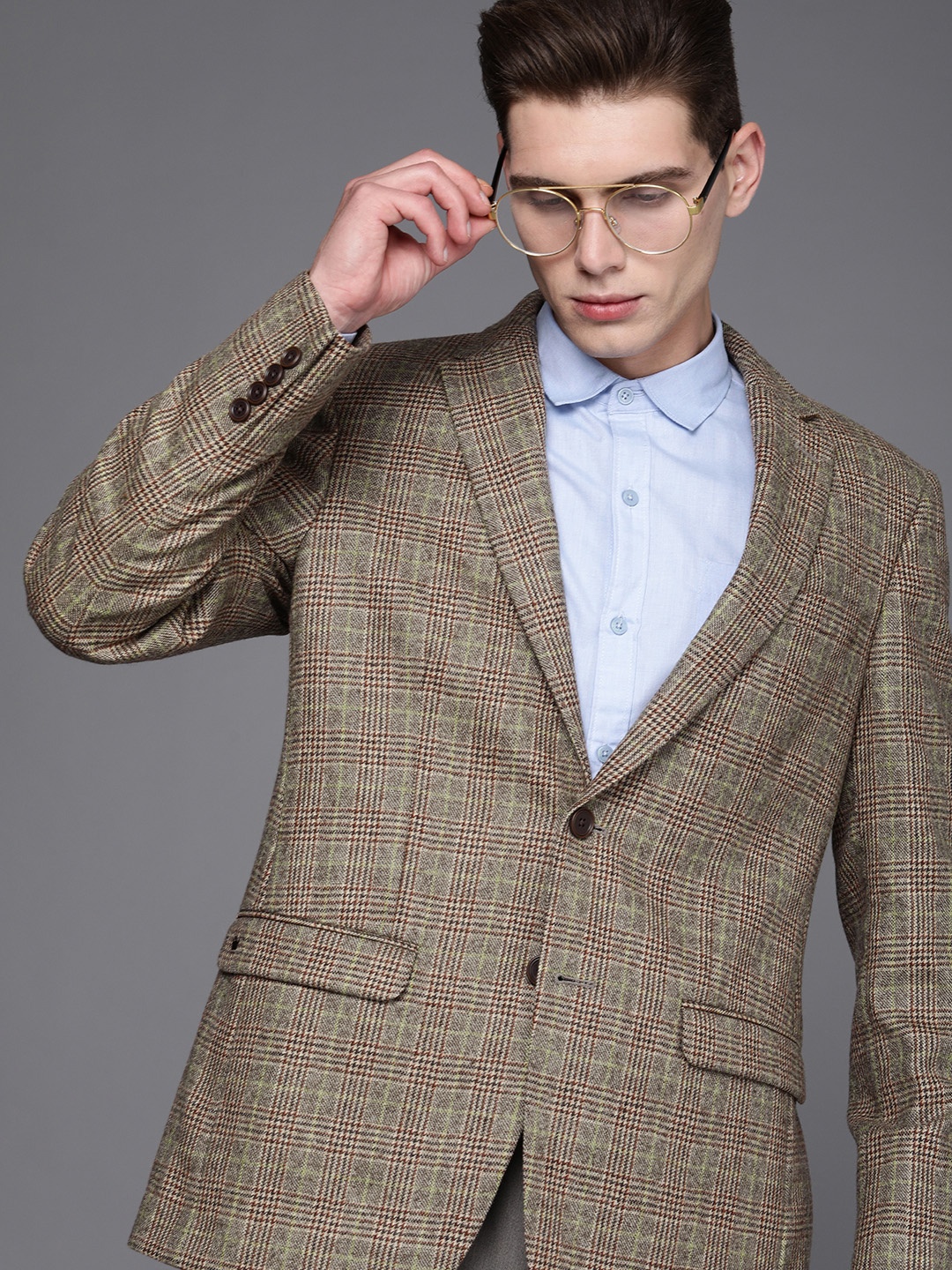 Louis Philippe Men Light Brown Checked Regular Fit Pure Wool Single-Breasted Formal Blazer
Louis Philippe Men Light Brown Checked Regular Fit Pure Wool Single-Breasted Formal Blazer