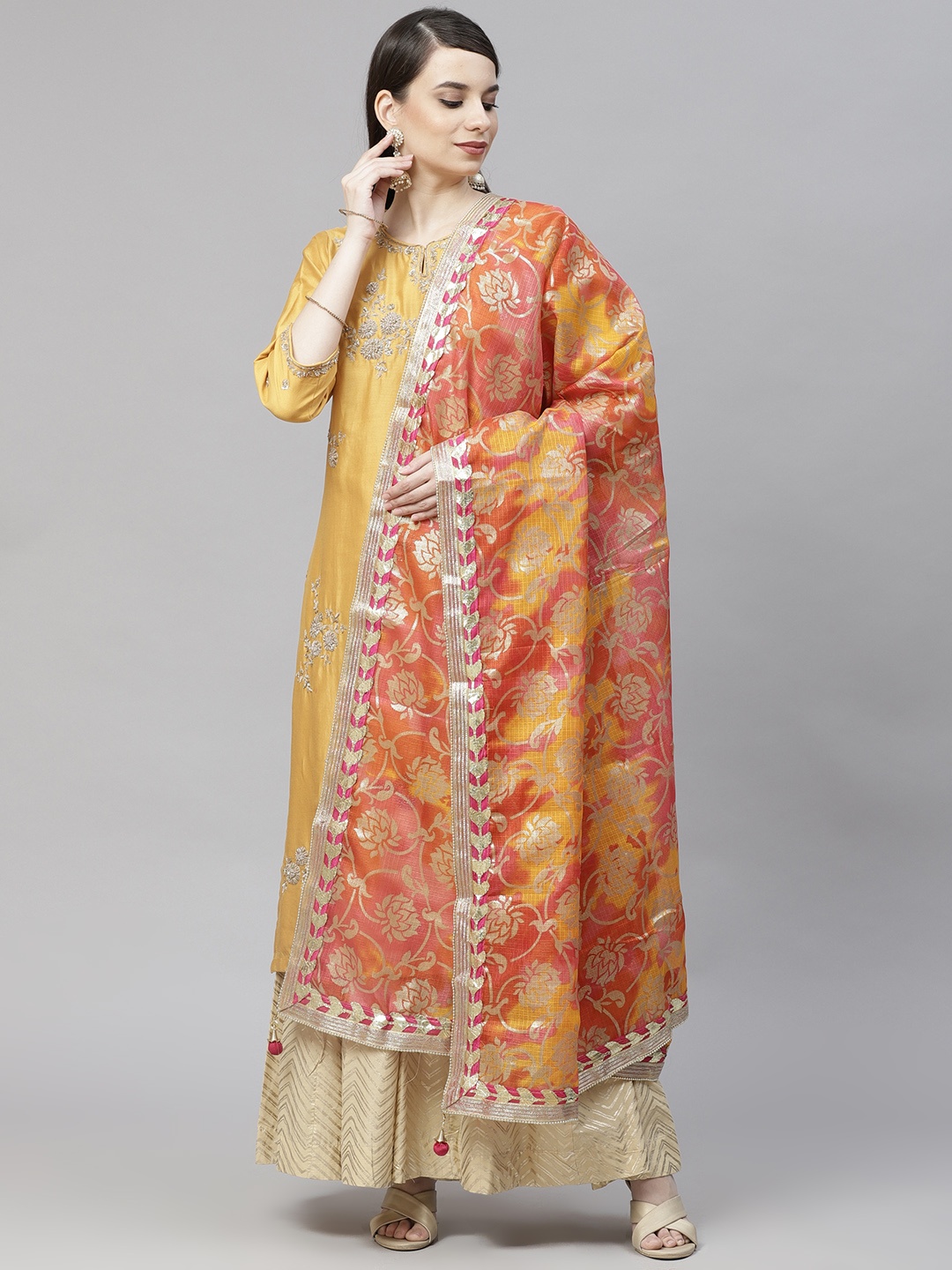 mokshi Red & Yellow Ethnic Motifs Dyed Pure Cotton Foil Print Dupatta with Gotta Patti
mokshi Red & Yellow Ethnic Motifs Dyed Pure Cotton Foil Print Dupatta with Gotta Patti