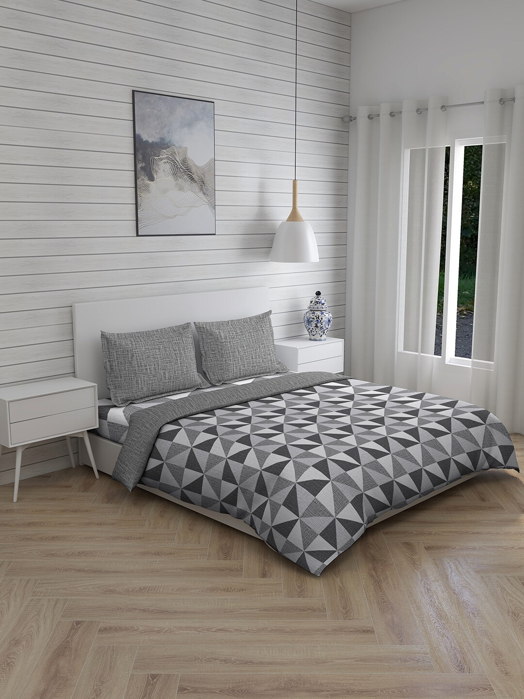 Boutique Living India Grey Geometric Printed Pure Cotton Double King Bedding Set
Boutique Living India Grey Geometric Printed Pure Cotton Double King Bedding Set