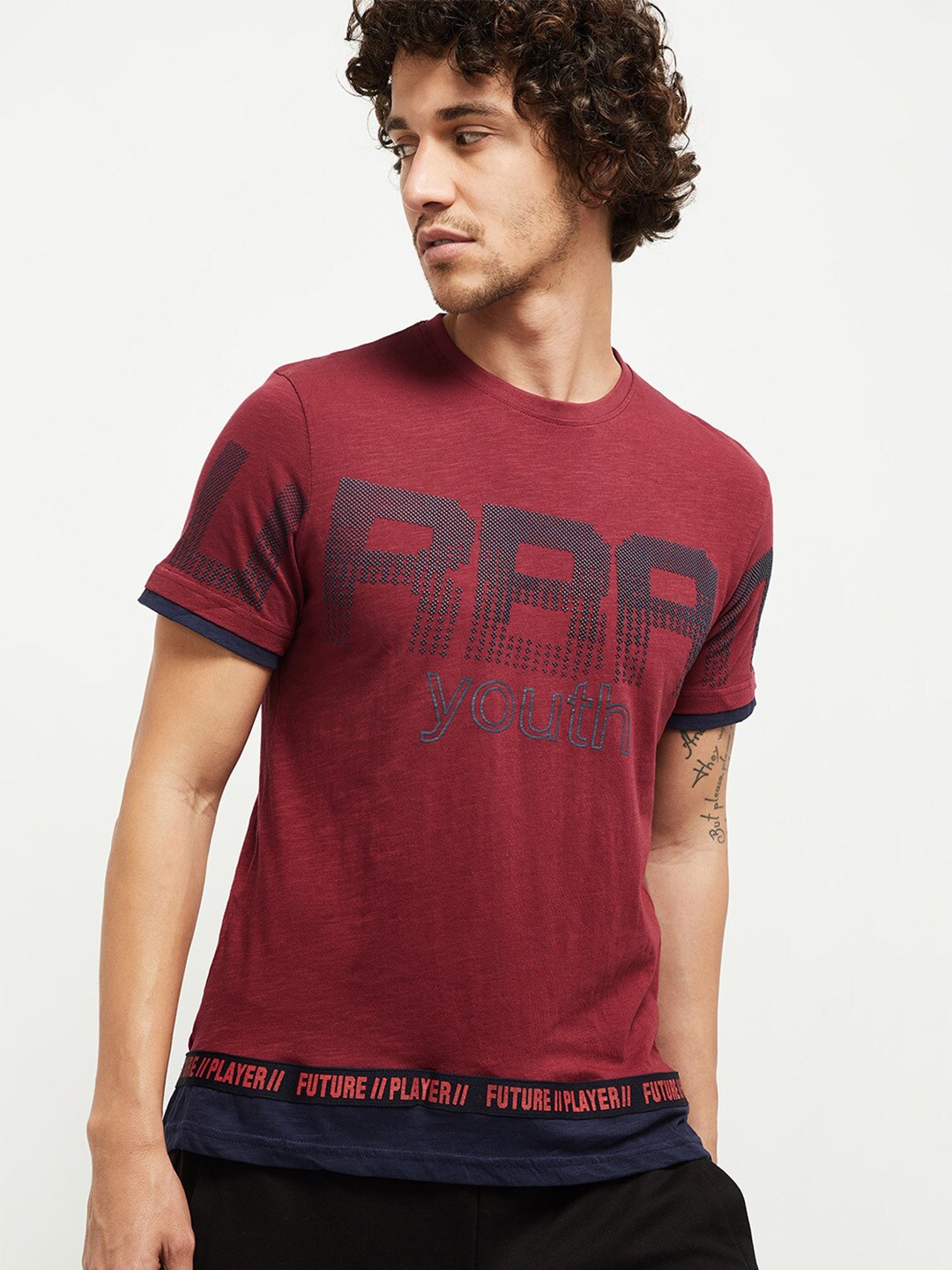 Max Men Red Typography Printed T-shirt