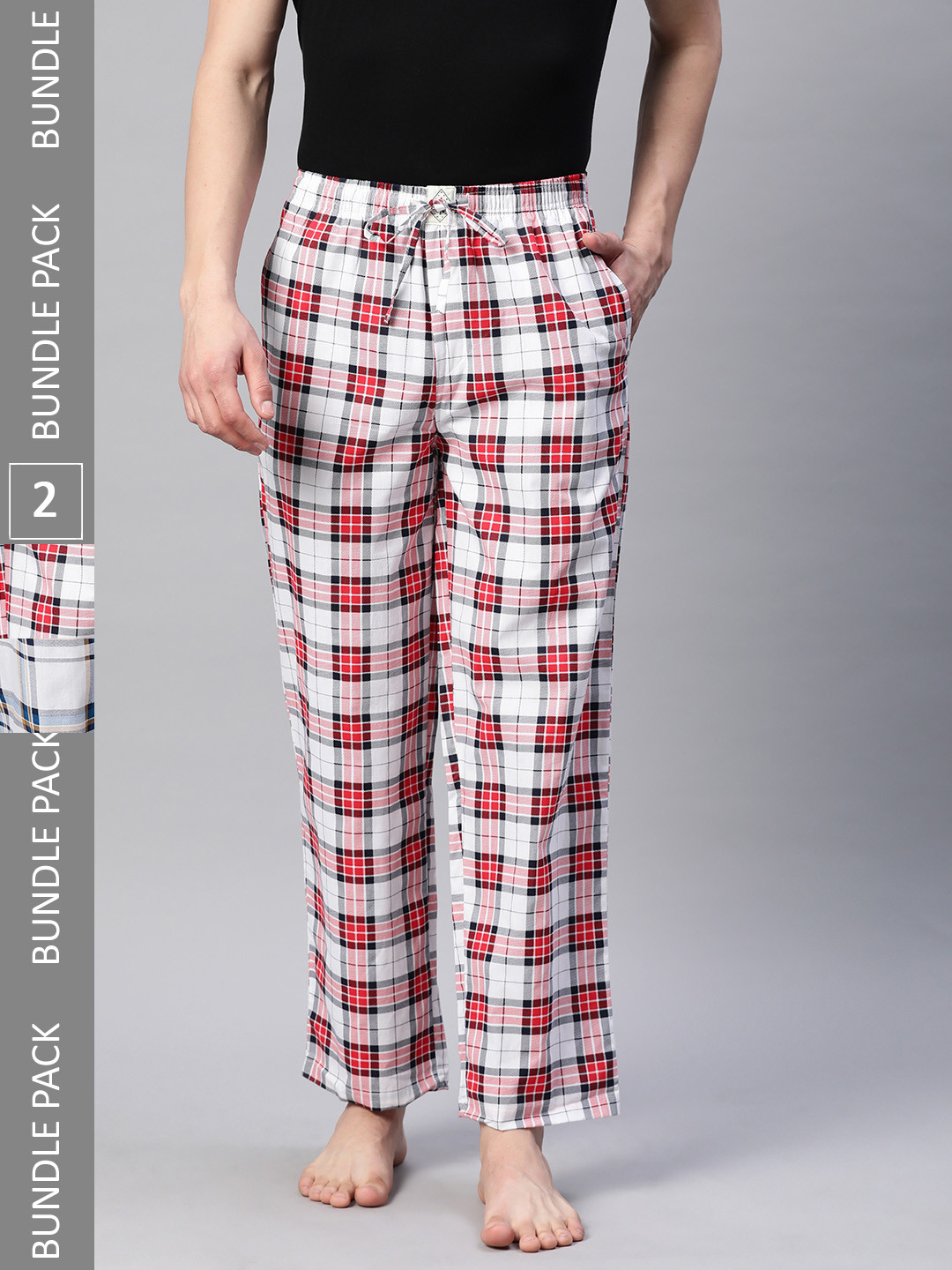 abof Men Pack of 2 Pure Cotton Checked Lounge Pants, White 
abof Men Pack of 2 Pure Cotton Checked Lounge Pants, White