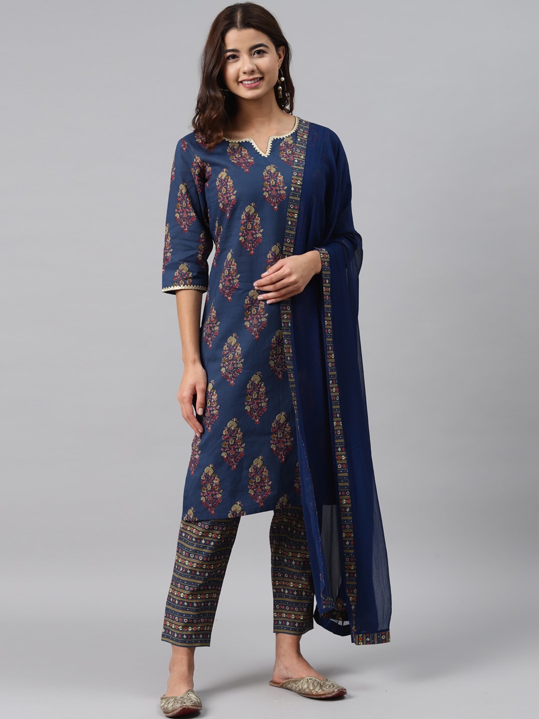 Gerua By Libas Women Navy Blue Red Ethnic Motifs Panelled Pure Cotton Kurta Trousers Dupatta
Gerua By Libas Women Navy Blue Red Ethnic Motifs Panelled Pure Cotton Kurta Trousers Dupatta