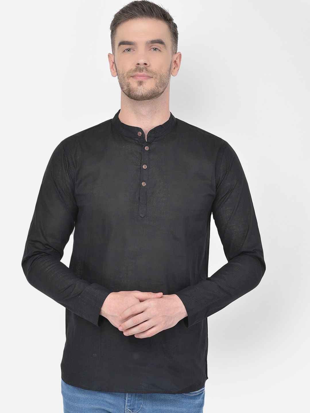 SG LEMAN Men Black Chikankari Handloom Kurta