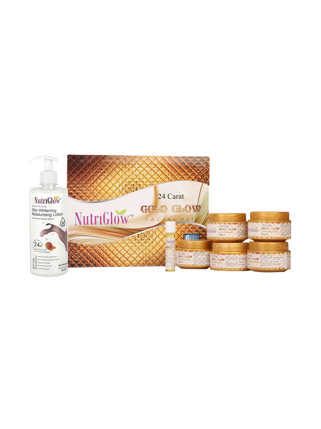 NutriGlow Set of 2 24-Carat Gold Glow Facial Kit 250g+10ml & Skin Whitening Lotion 500ml, Multi
NutriGlow Set of 2 24-Carat Gold Glow Facial Kit 250g+10ml & Skin Whitening Lotion 500ml, Multi