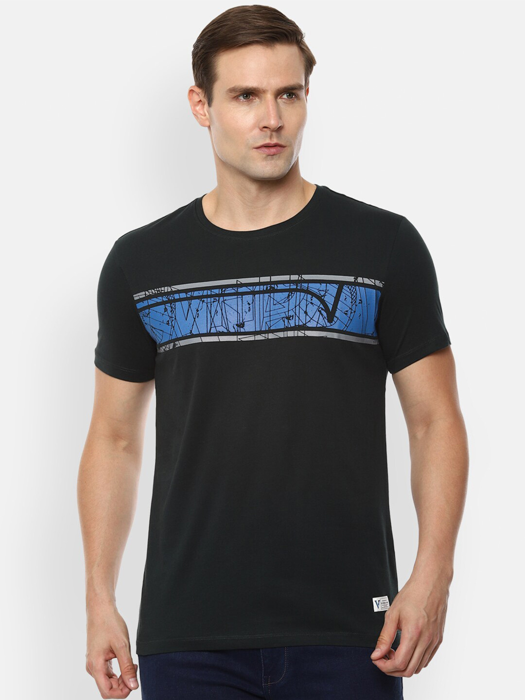 VAN HEUSEN DENIM LABS Men Black & Navy Blue Typography Printed T-shirt 
VAN HEUSEN DENIM LABS Men Black & Navy Blue Typography Printed T-shirt