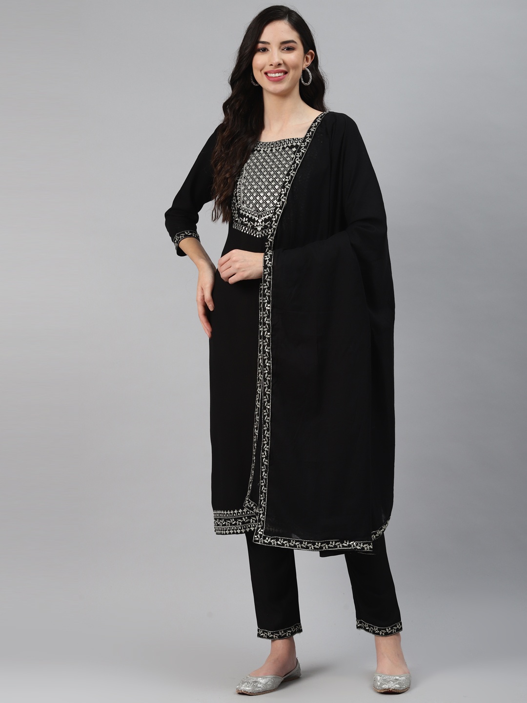 Silai Bunai Women Black Yoke Design Regular Zardozi Pure Cotton Kurta with Trousers & With Dupatta
Silai Bunai Women Black Yoke Design Regular Zardozi Pure Cotton Kurta with Trousers & With Dupatta