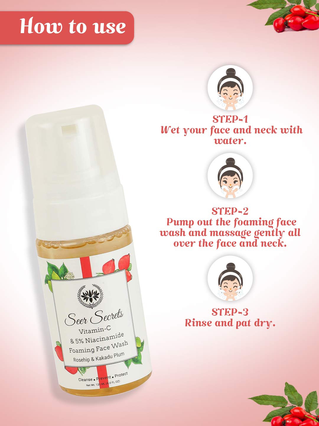 Seer Secrets Rosehip & Kakadu Plum Vitamin C & 5% Niacinamide Foaming Face Wash-120ml, Orange
Seer Secrets Rosehip & Kakadu Plum Vitamin C & 5% Niacinamide Foaming Face Wash-120ml, Orange