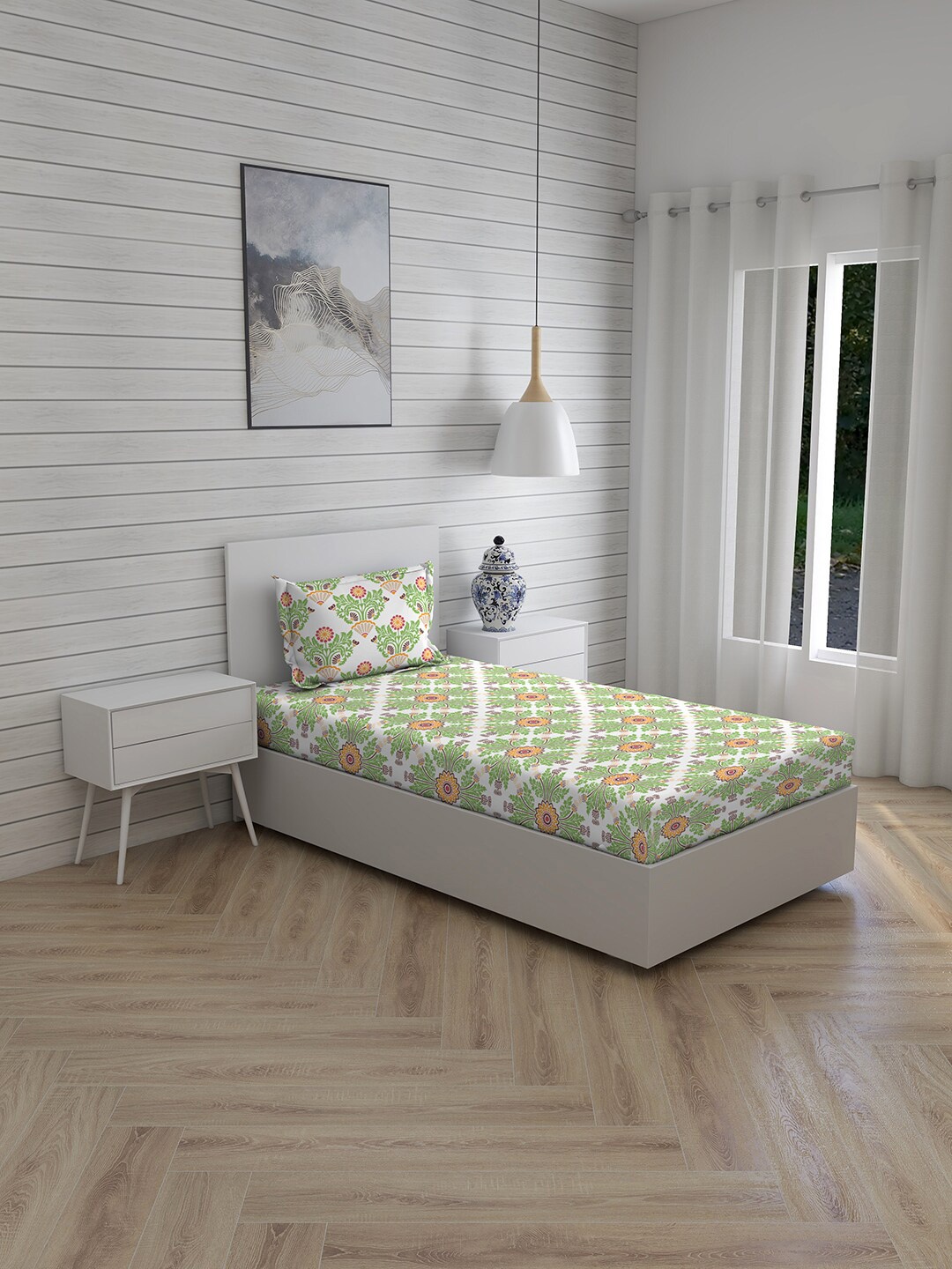 Boutique Living India Green & White Cotton 144 TC Single Bedsheet with Pillow Covers
Boutique Living India Green & White Cotton 144 TC Single Bedsheet with Pillow Covers