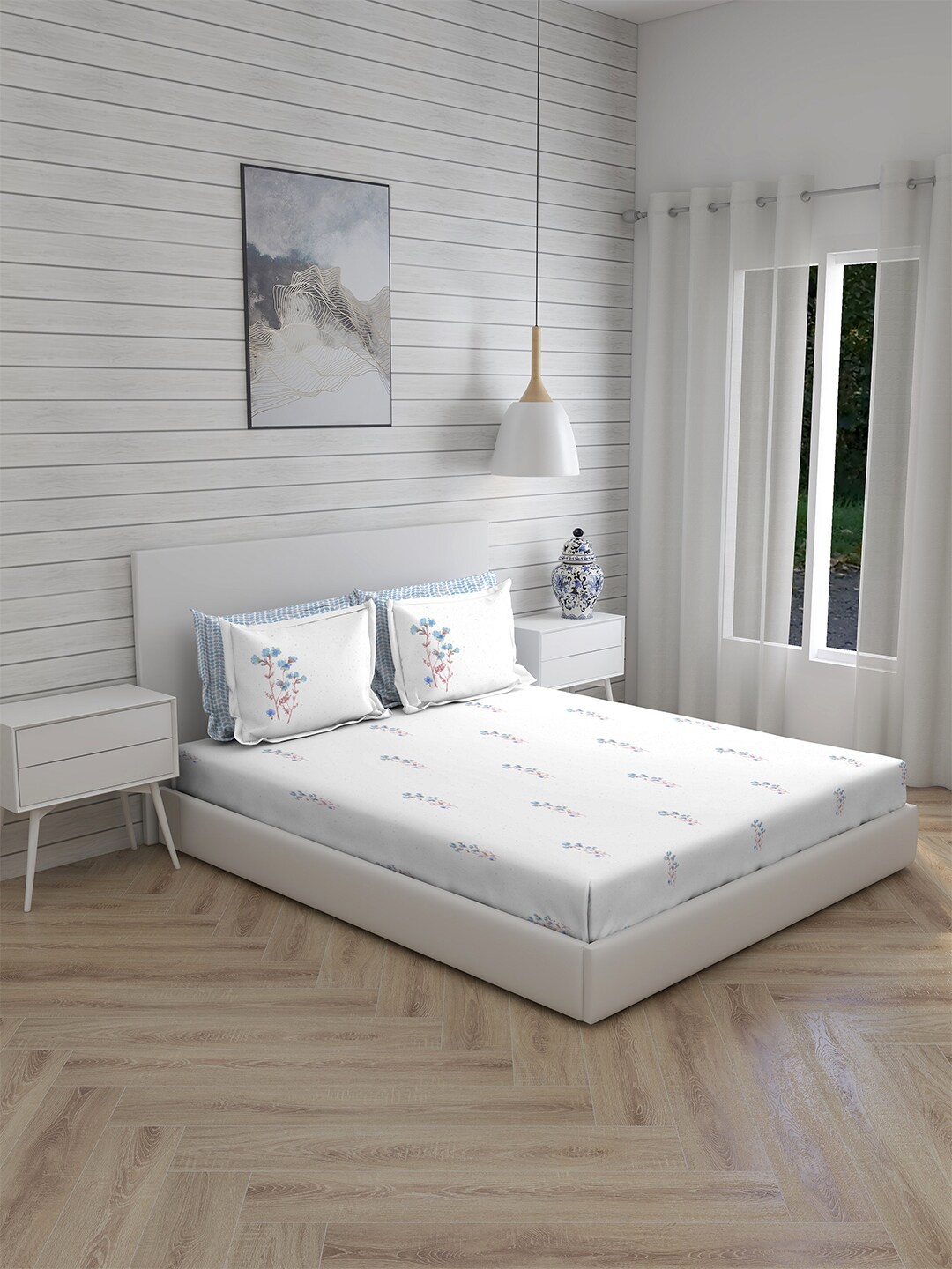 Boutique Living India White & Blue Cotton Amethyst 300 TC King Bedsheet & 4 Pillow Covers
Boutique Living India White & Blue Cotton Amethyst 300 TC King Bedsheet & 4 Pillow Covers