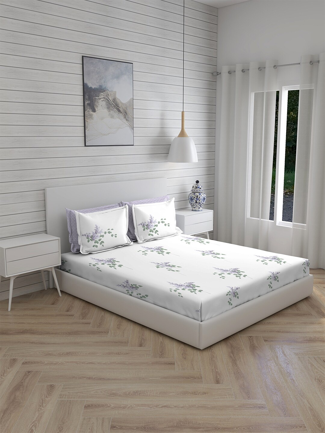Boutique Living India White & Purple Floral 300 TC King Bedsheet with 4 Pillow Covers
Boutique Living India White & Purple Floral 300 TC King Bedsheet with 4 Pillow Covers