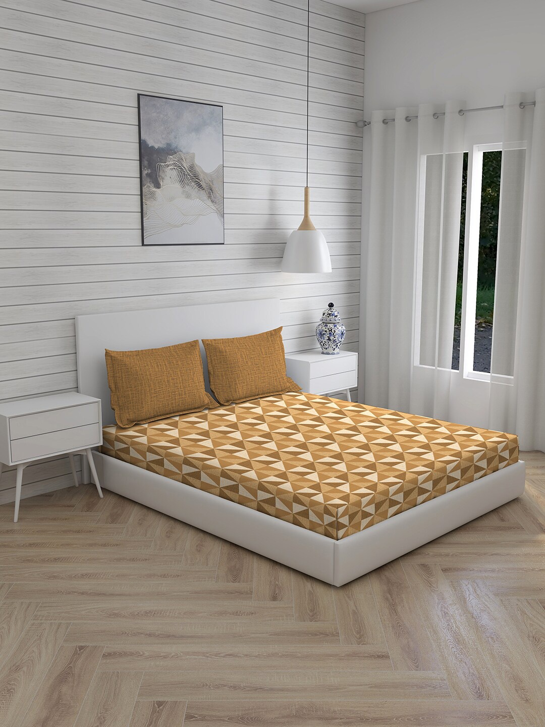Boutique Living India Beige & Cream-Coloured Geometric 144 TC King Bedsheet with 2 Pillow Covers
Boutique Living India Beige & Cream-Coloured Geometric 144 TC King Bedsheet with 2 Pillow Covers
