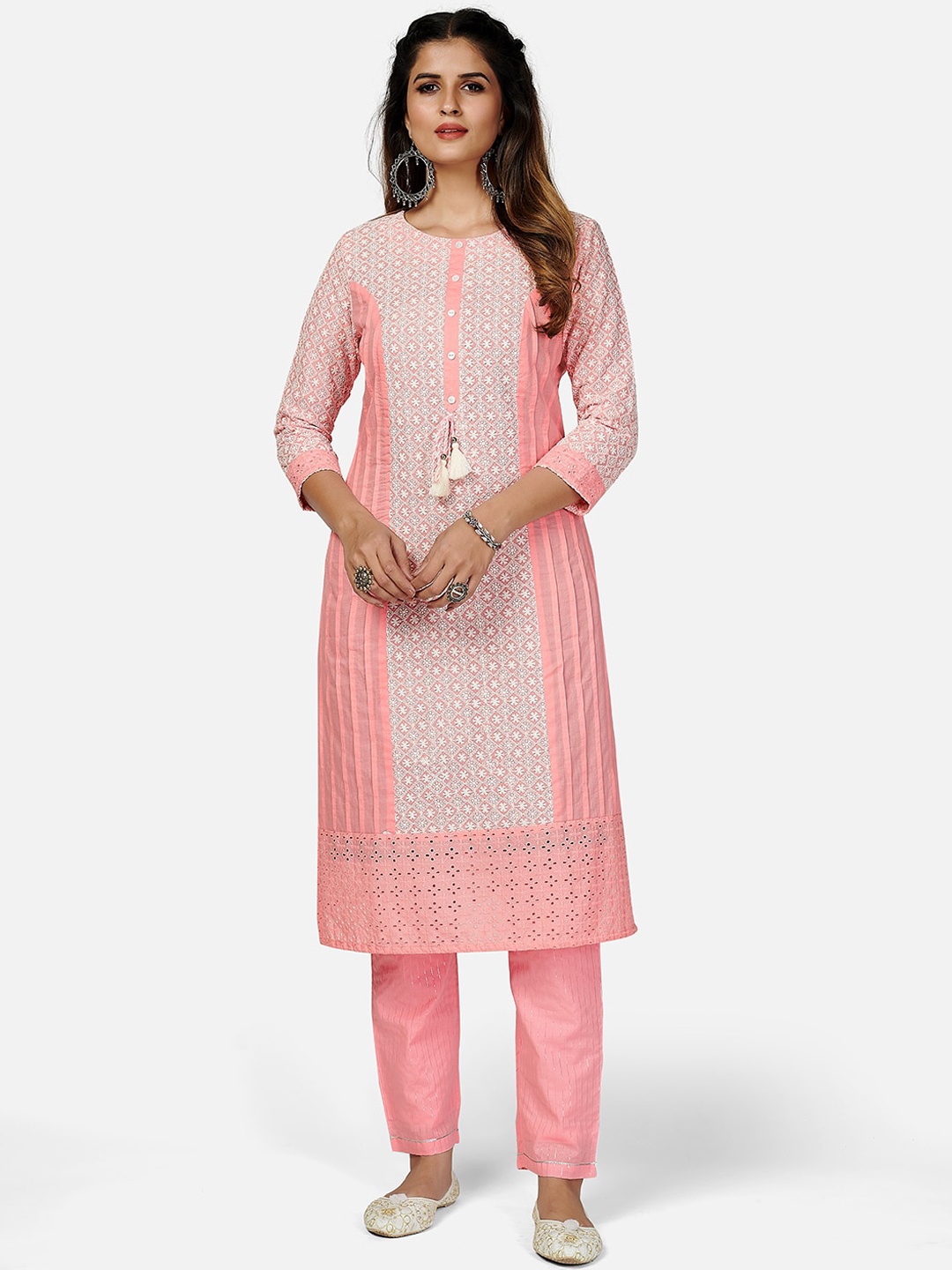 Vbuyz Women Pink Embroidered Layered Thread Work Pure Cotton Kurta with Trousers & With Dupatta
Vbuyz Women Pink Embroidered Layered Thread Work Pure Cotton Kurta with Trousers & With Dupatta