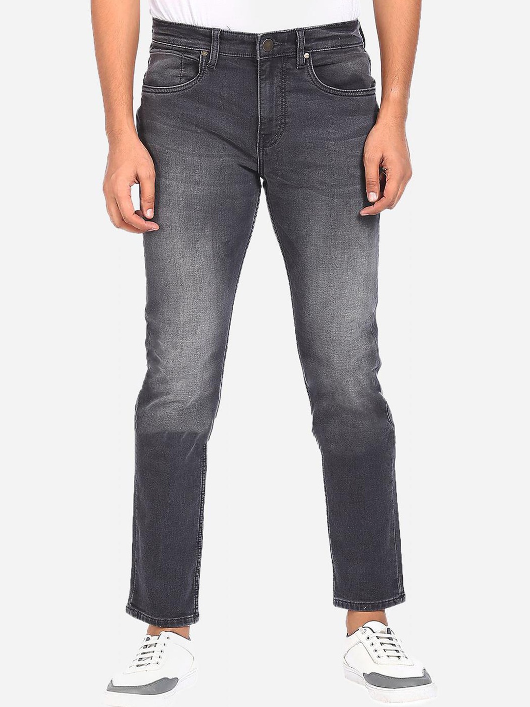 AD By Arvind Men Grey Slim Fit Heavy Fade Jeans