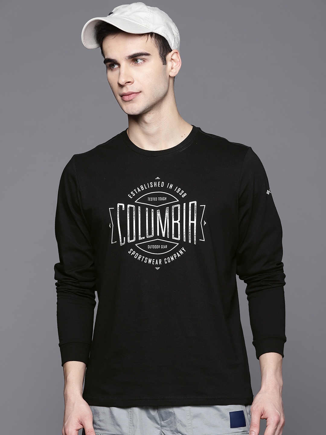 Columbia Men Black Brand Logo Pure Cotton T-shirt