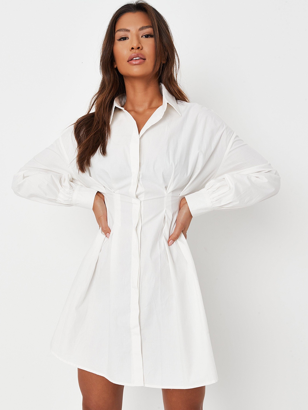 Missguided White Pure Cotton Solid Shirt Dress