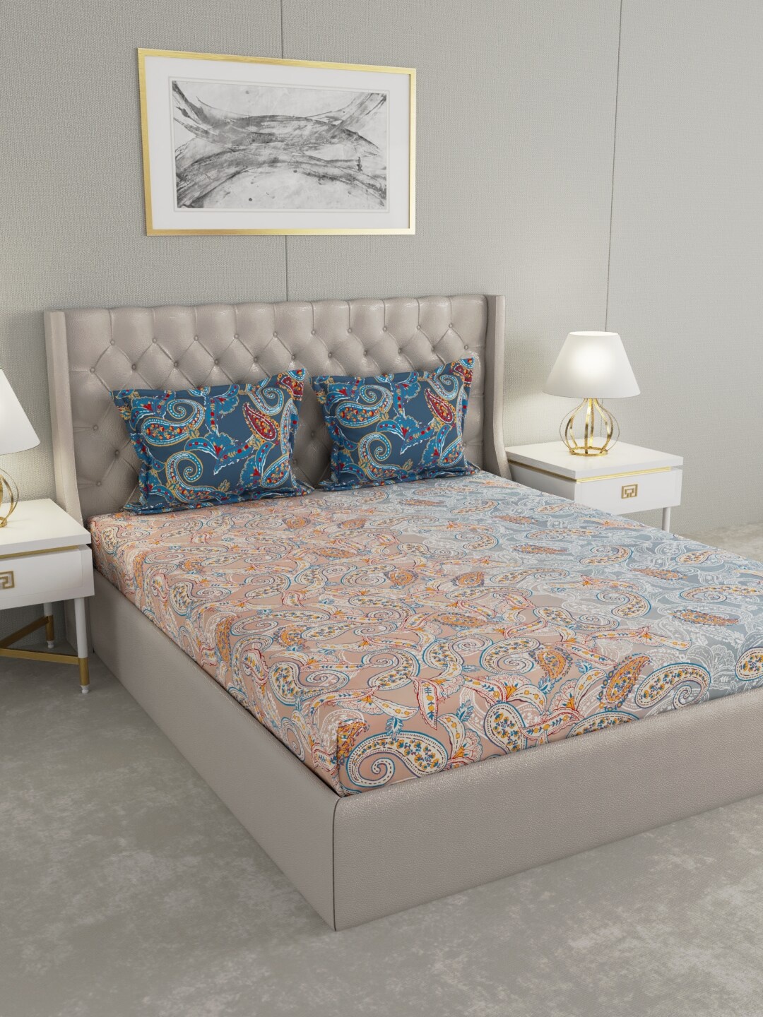 Raymond Home Nude-Coloured & Navy Blue 140 TC Cotton Queen Bedsheet with 2 Pillow Covers
Raymond Home Nude-Coloured & Navy Blue 140 TC Cotton Queen Bedsheet with 2 Pillow Covers