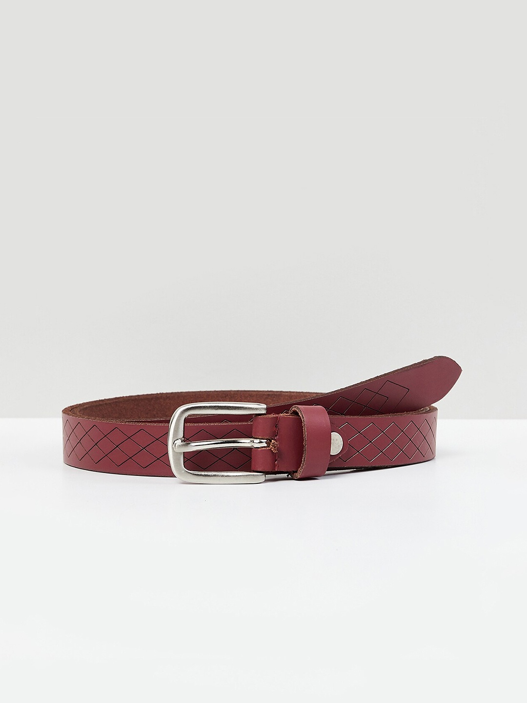 max Women Maroon Textured Leather Belt