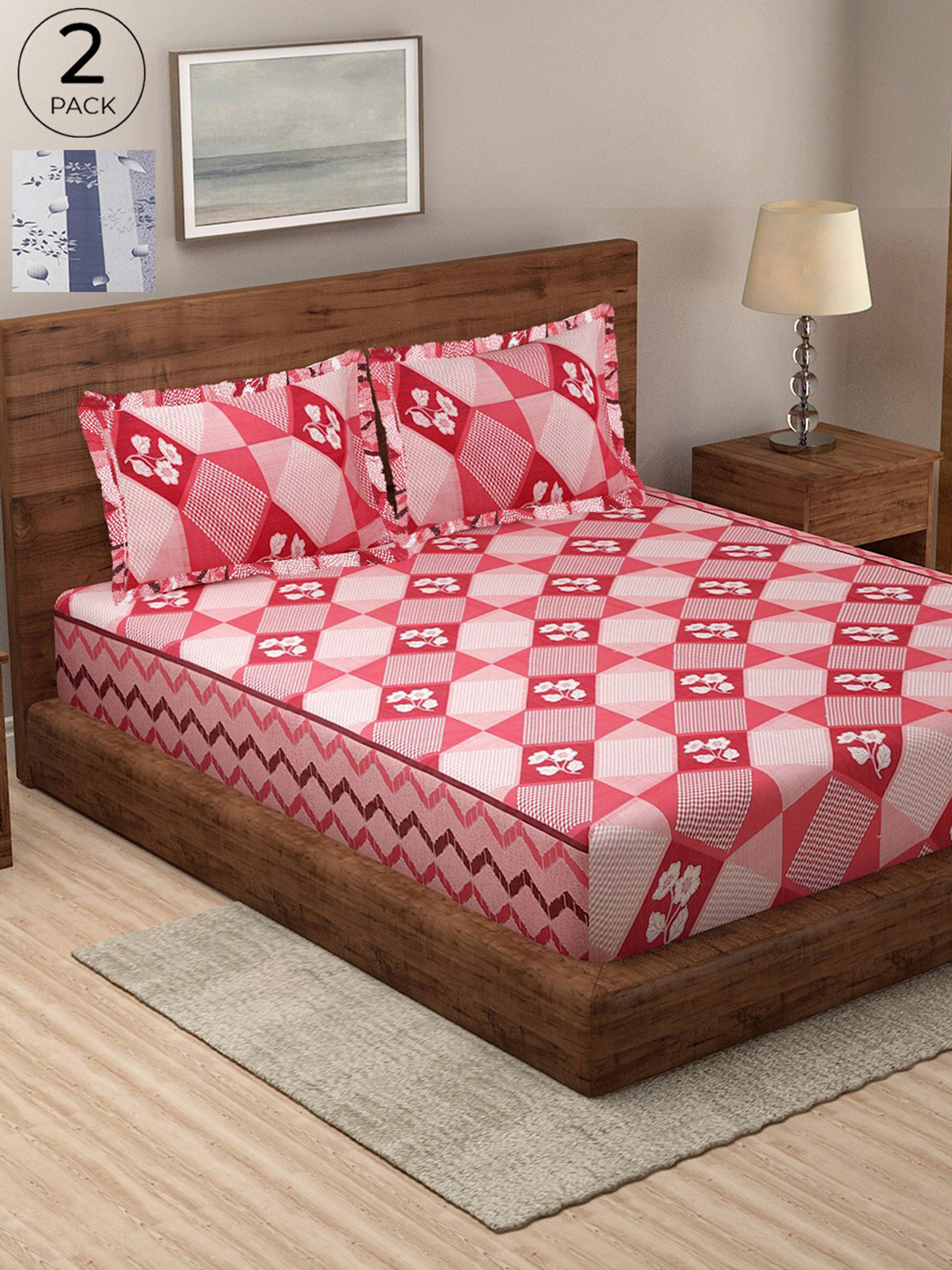 KLOTTHE Set Of 2 Printed 300 TC Pure Cotton Double Bedsheet with Frilled Pillow Covers, Navy blue
KLOTTHE Set Of 2 Printed 300 TC Pure Cotton Double Bedsheet with Frilled Pillow Covers, Navy blue