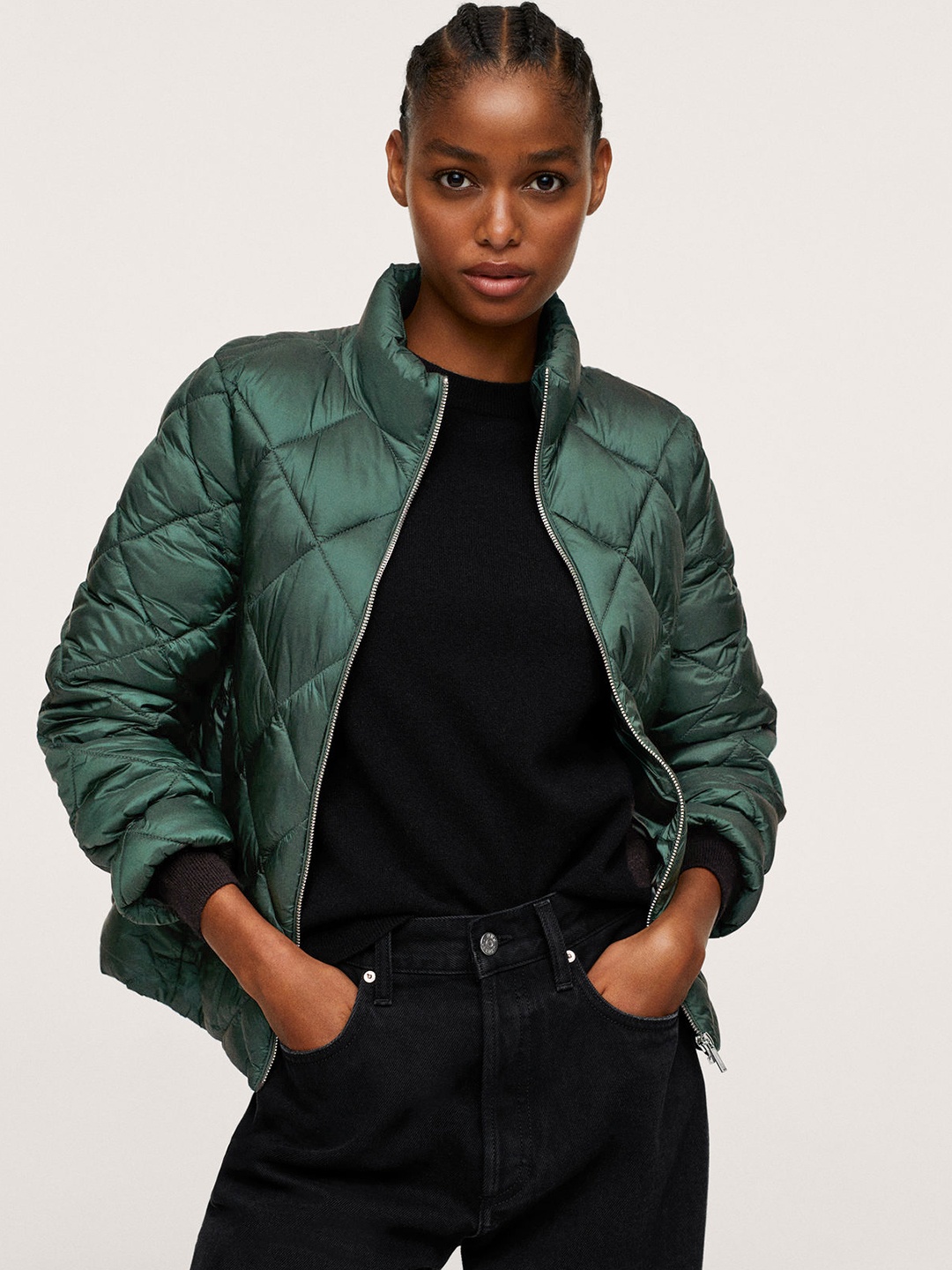 MANGO Women Green Quilted Jacket