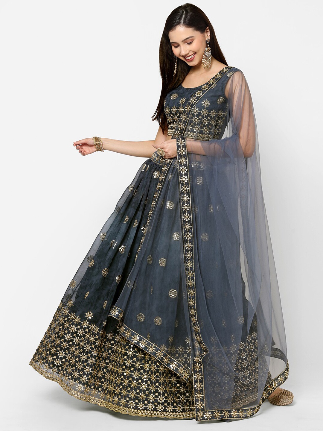 RedRound Grey & Gold-Toned Embroidered Mirror Work Semi-Stitched Lehenga & Unstitched Blouse With Dupatta
RedRound Grey & Gold-Toned Embroidered Mirror Work Semi-Stitched Lehenga & Unstitched Blouse With Dupatta