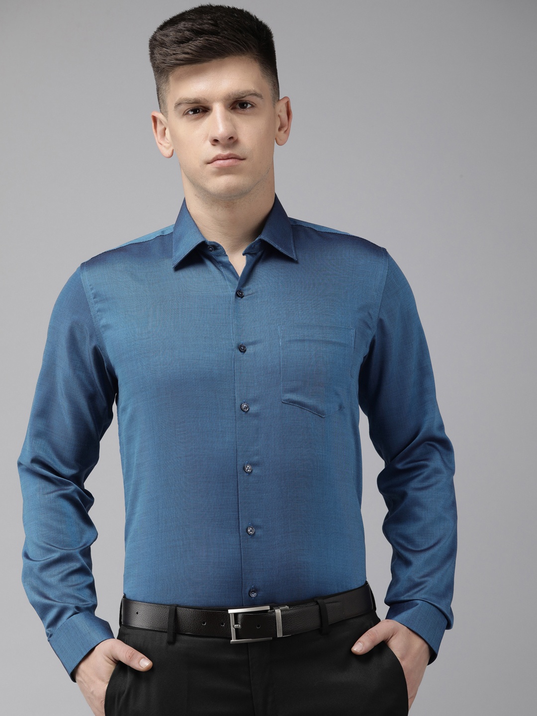 Van Heusen Pure Cotton Slim Fit Opaque Formal Shirt, Blue