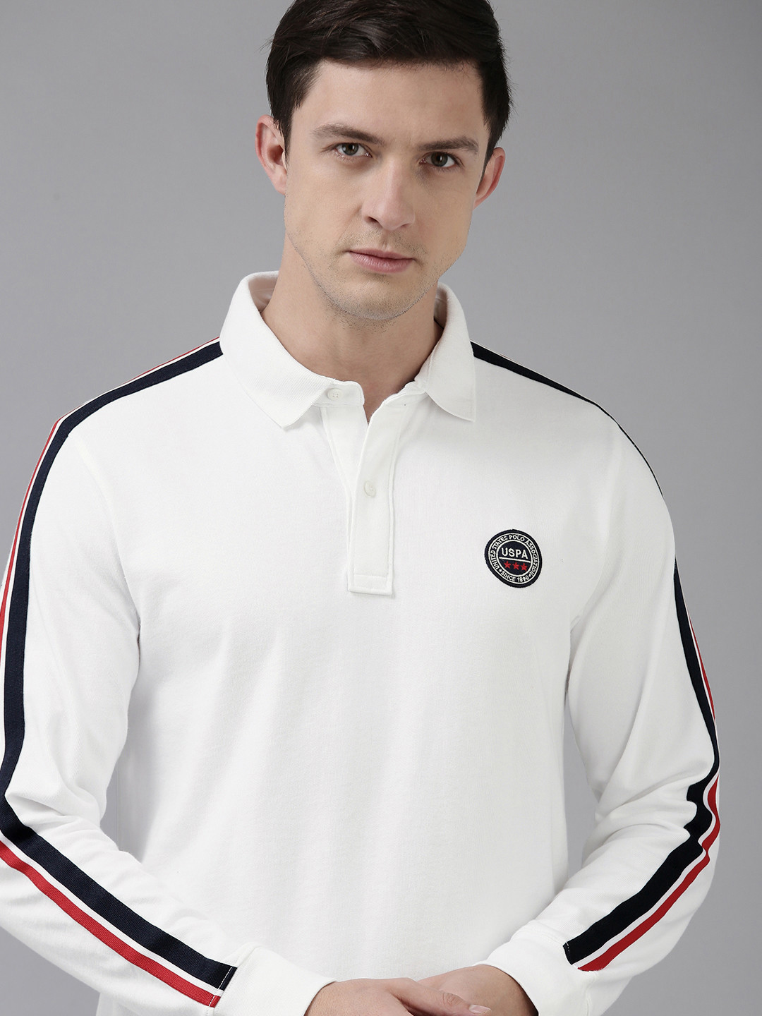U S Polo Assn Men White Brand Logo Printed Pure Cotton Polo T-shirt With Side Stripes
U S Polo Assn Men White Brand Logo Printed Pure Cotton Polo T-shirt With Side Stripes
