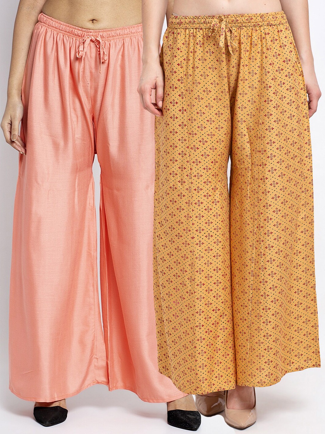 GRACIT Women Pack of 2 Peach & Mustard Yellow Ethnic Motifs Printed Flared Ethnic Palazzos
GRACIT Women Pack of 2 Peach & Mustard Yellow Ethnic Motifs Printed Flared Ethnic Palazzos