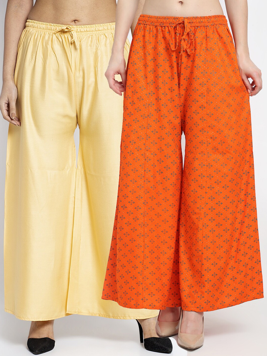 GRACIT Women Pack of 2 Beige & Orange Ethnic Motifs Printed Flared Knitted Ethnic Palazzos
GRACIT Women Pack of 2 Beige & Orange Ethnic Motifs Printed Flared Knitted Ethnic Palazzos
