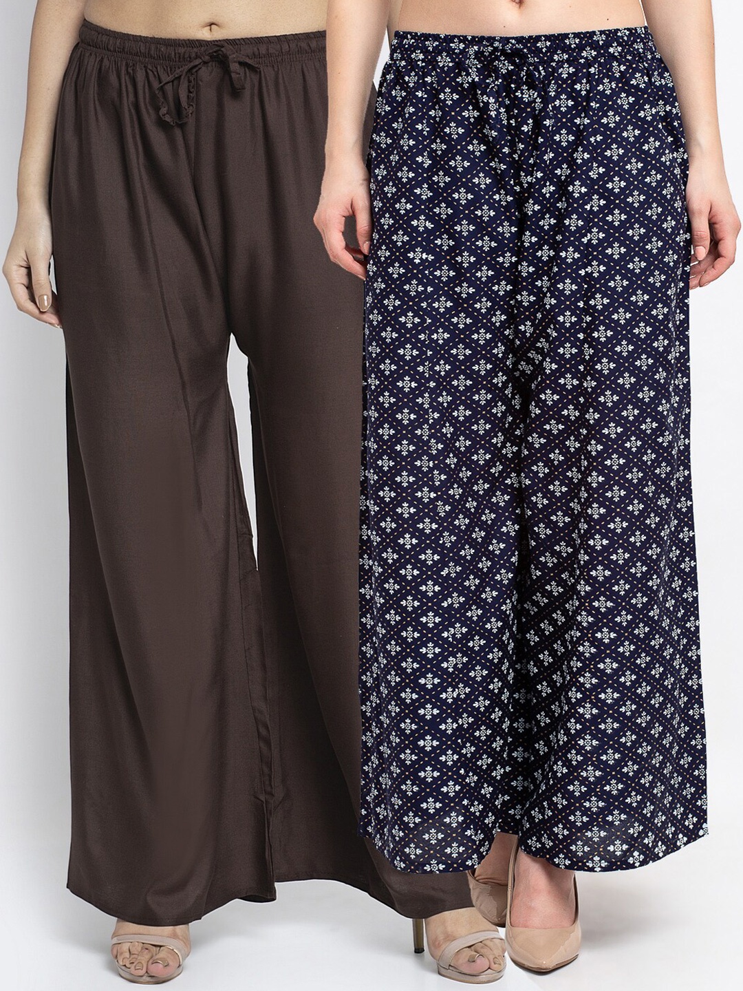 GRACIT Women Pack Of 2 Brown & Navy Blue Floral Printed Flared Knitted Ethnic Palazzos
GRACIT Women Pack Of 2 Brown & Navy Blue Floral Printed Flared Knitted Ethnic Palazzos