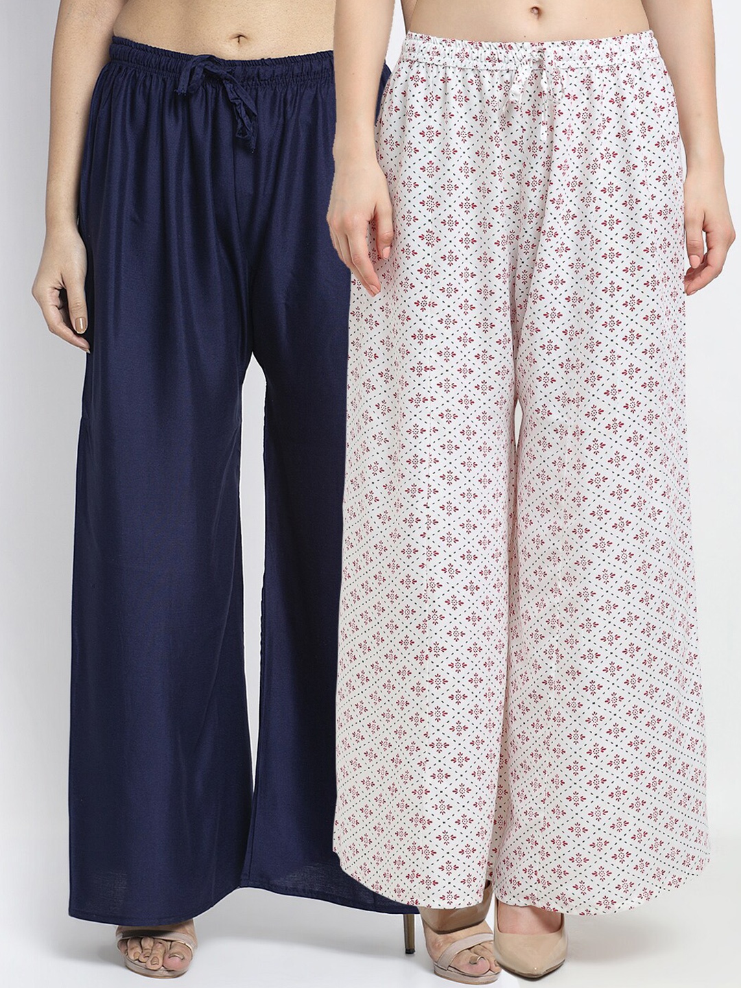 GRACIT Women Pack Of 2 Navy Blue & White Floral Printed Flared Knitted Ethnic Palazzos
GRACIT Women Pack Of 2 Navy Blue & White Floral Printed Flared Knitted Ethnic Palazzos