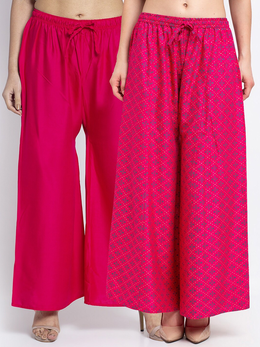 GRACIT Women Pack of 2 Pink & Fuchsia Ethnic Motifs Printed Flared Knitted Ethnic Palazzos
GRACIT Women Pack of 2 Pink & Fuchsia Ethnic Motifs Printed Flared Knitted Ethnic Palazzos
